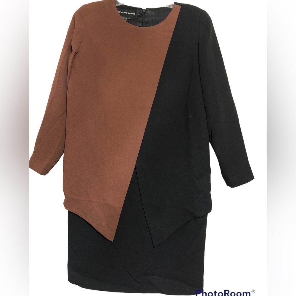 Vintage Andrea Jovine brown and black color block dress size 4